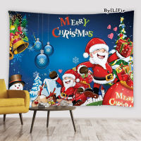 Funny Santa Claus Snowman Christmas Tapestry Color Bells Reindeer Xmas Rope Ball Blue Wall Hanging Child Bedroom Dorm Tapestries