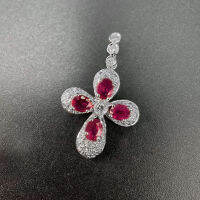 Ruby Diamond Pendant จี้สร้อยคอทับทิม ทับทิมแท้สีแดงธรรมชาติ ประดับด้วยเพชรแท้น้ำ96-97 ตัวเรือนเป็นทองขาว14k (ราคาไม่รวมค่าสร้อย)