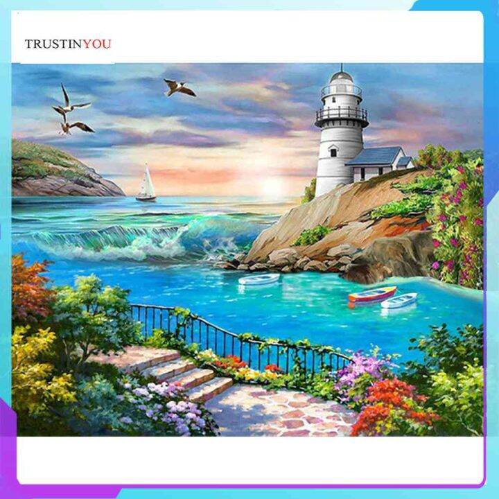 5D DIY Diamond Painting Kits Beach Full Round Drill Wall Decor Art