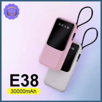 แบตสำรอง Power Bank 30000 mAh รุ่นE38 แถมซองกันน้ำ มีสายในตัว4ห้ว พักง่าย สะดวกสุด แถมสตติ๊กเกอร์