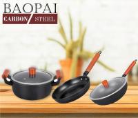 BAOPAI ชุดกระทะ หม้อ คาร์บอนสตีล CARBON STEEL กระทะก้นแบนและก้นลึก 2 ชิ้นพร้อมหม้ออเนกประสงค์ 1 ชิ้น/ชุด