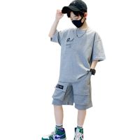 Teen Boys Clothing Sets Summer Black Grey Short Sleeve Tshirt Shorts 2Pcs New Cool Kids Casual Style Loose Sport Outfits 5-14Yrs