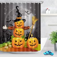 Halloween Pumpkins Shower Curtain Magic Hat Ghost Broom Bathroom Curtain Waterproof Polyester Fabric Party Decor Bath Curtains