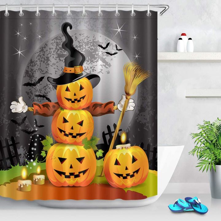 halloween-pumpkins-shower-curtain-magic-hat-ghost-broom-bathroom-curtain-waterproof-polyester-fabric-party-decor-bath-curtains