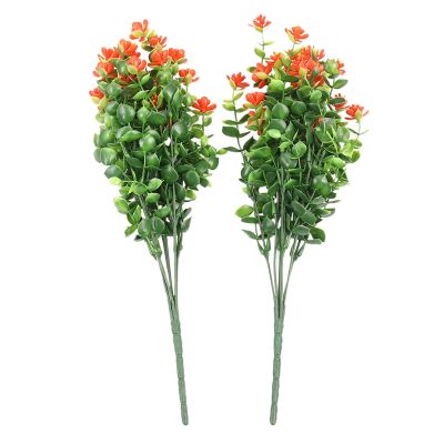 8Pcs Artificial Flowers Outdoor Uv Resistant Plants, 8 Branches Faux Plastic Greenery Shrubs Plants Indoor Outside Hanging Planter Kitchen Home Wedding Office Garden Decor