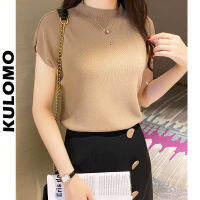 KULOMO เสื้อเชิ้ตแขนสั้นคอกลมสไตล์เกาหลีสําหรับสตรีสีล้วน (8 สี)