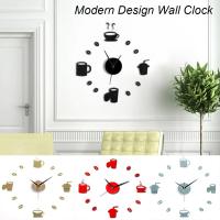 ZZOOI 3D Number Coffee Cup DIY Digital Acrylic Watch Self-adhesive Quartz Non-ticking Kitchen Wall Clock Home Decor