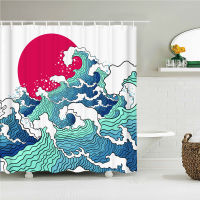 Japanese-style 3D Mount Fuji and Flower Print Shower Curtain With Hook Natural Landscape Home Decoration Bathroom Curtains