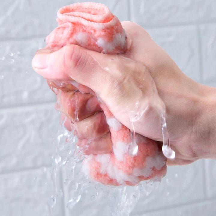 10ชิ้นผ้าเช็ดจานไมโครไฟเบอร์ดูดซับสองชั้นไม่ติดน้ำมันผ้าทำความสะอาดครัวเรือนเช็ดมือใช้ในบ้าน