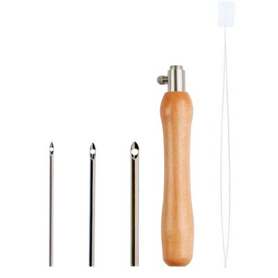 ▽ Adjustable Knitting Embroidery Pen Weaving Felting Craft Punch Needle Threader Wooden Handle Tool Sewing Accessories