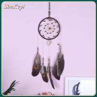 SHUKEYI 2 pcs สีน้ำตาลสีน้ำตาลเข้ม ตาข่ายดักฝันสำหรับตกแต่งบ้าน วงกลมแบบวงกลม ขนนกสีขาว ตกแต่งผนังบ้าน แฟชั่นสำหรับผู้หญิง จี้ตาข่ายดักฝัน ห้องในห้อง