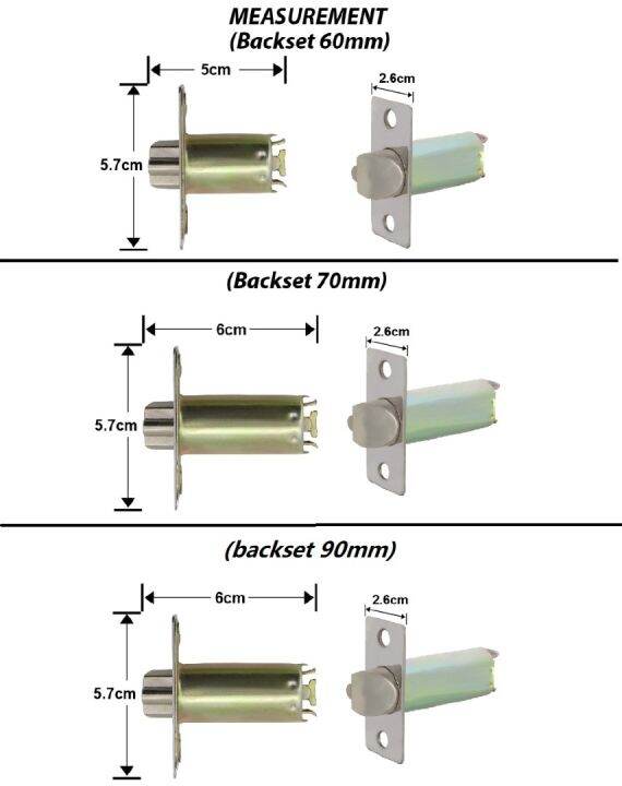 Cylindrical Door Lock Latch Tongue Backset Spare Part (60mm, 70mm, 90mm