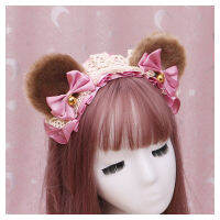 ผู้หญิงหวาน Lolita หูหมีน่ารักซาตินลูกไม้ Bell Headband อุปกรณ์เสริมผมสีน้ำตาลญี่ปุ่น KC Lolita Candy HeaddressnCosplay