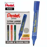 Pentel ปากกาเคมี ปากกา Permanent เพนเทล N450 เติมหมึกได้ - หมึกสีน้ำเงิน (กล่องละ 12 ด้าม)
