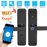 Smart Door Lock Fingerprint Card Password Keys Unlocking WIFI Electronic Handle with Backlit Touch Panel for Tuya