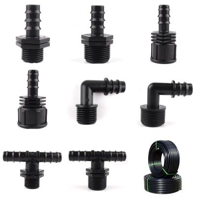 ；【‘； 5Pcs 16Mm PE Pipe Connectors 1/2 3/4 Thread Garden Watering Hose Fittings Agricultural Irrigation Tee Straight Connector