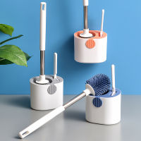 Silicone Toilet Brush With Holder Set Long Handled Round TPR Cleaner Brushes White Wall Mounted Drain Wc Bathroom Accessories