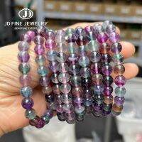 JD สร้อยข้อมือหินธรรมชาติสีรุ้งฟลูออไรต์สีรุ้งสำหรับผู้หญิงกำไลข้อมือปรับสายคริสตัลสีสันสดใส