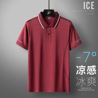 Ready Stock? Mens ice silk breathable lapel polo shirt thin section quick-drying breathable business casual gentleman dad T-shirt top