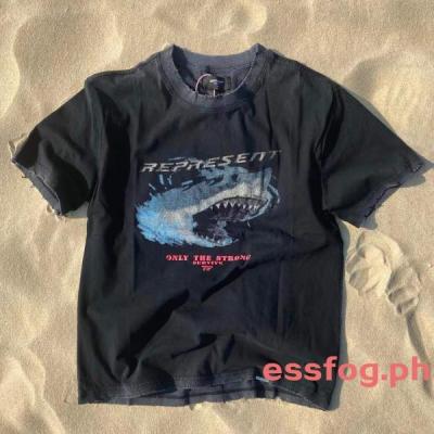 Vintage REP retro washing water destruction Shark Mens and womens short-sleeved T-shirt high street fashion brand hip hop t-shirt2022