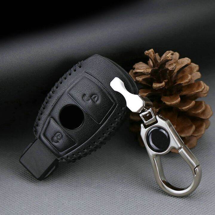 leather-car-key-case-cover-for-mercedes-benz-accessories-clk-w209-gla-w203-w204-w205-w211-w213-w177-w176-glc-cla-metal-key-ring