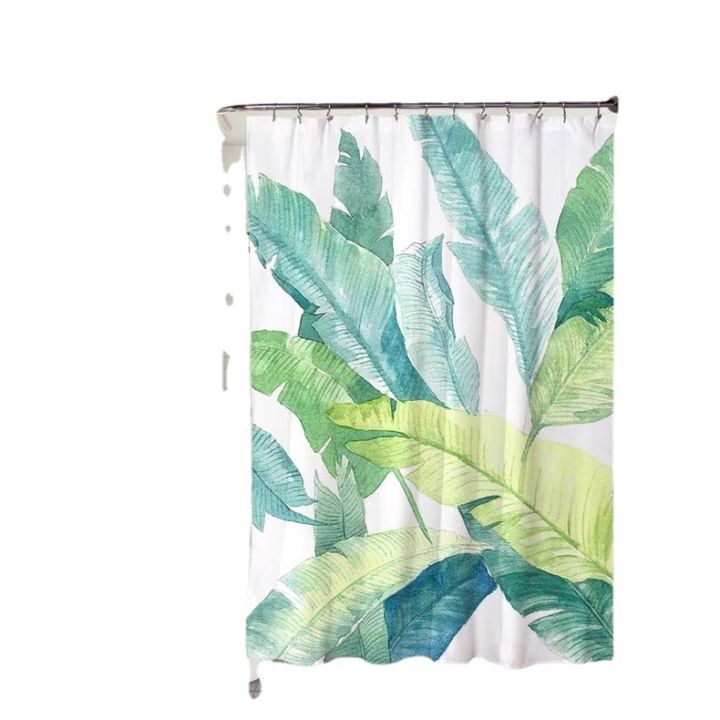 green-plant-waterproof-mildewproof-shower-curtain-digital-perforation-free-printed-bathroom