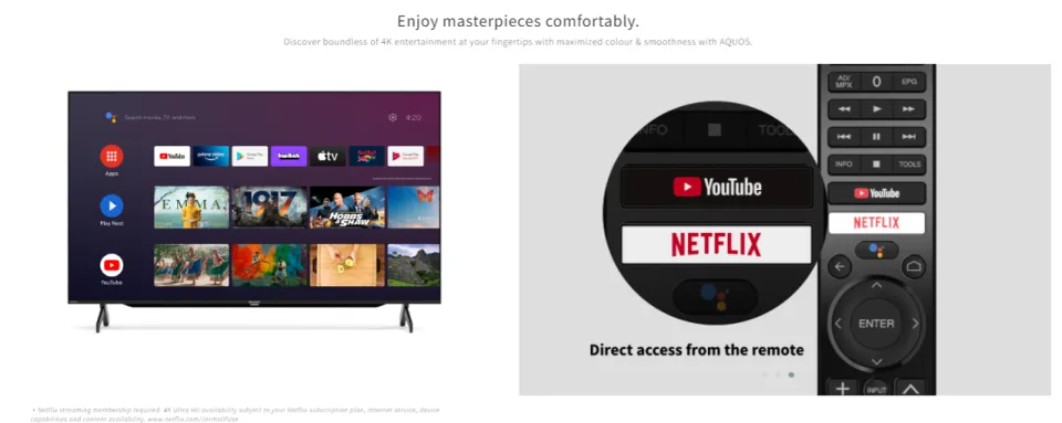 Sharp 4TC65DK1X 65'' 4K UHD Android TV / YouTube / Netflix | Lazada