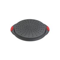 Pizza Tray Carbon Steel Pizza Tray with Silicone Handles with Holes and Non-Stick Coating