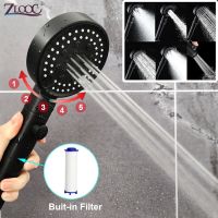 Zloog 5 Modes Adjustable Black Bathroom Shower Head High Pressure Water Saving Showerhead with Stop Button Cotton Filter Shower Showerheads