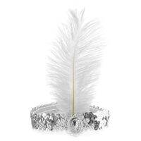 Sequin White Feather Elastic Headband Jewelry Accessory Fancy Costume