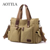 AOTTLA กระเป๋าถือกระเป๋าสะพายสีทึบไหล่สำหรับความจุเยอะของผู้ชายสำหรับบุรุษแบบใหม่สูง