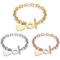 ☒♟ Stainless Steel Love Heart Bracelets For Women Party Gift Fashion Joyas de Chain Charm Bracelets Jewelry Wholesale Text Engraved