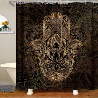 【CW】♣  Gold Hamsa Hand Shower CurtainBoho Mandala Curtain Hippie Tie Dye Sets