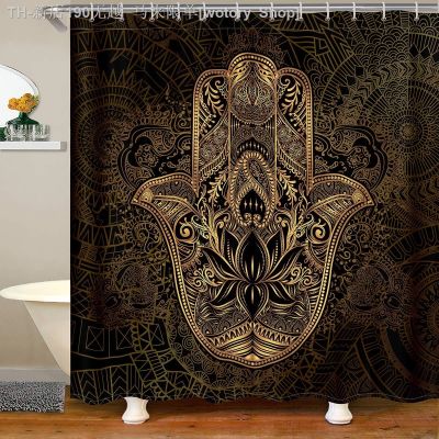 【CW】♣  Gold Hamsa Hand Shower CurtainBoho Mandala Curtain Hippie Tie Dye Sets