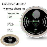 15W USB-C USB-ที่ชาร์จเร็วที่3.0อุปกรณ์เดสก์ท็อปในตัว Qi Fast ที่ชาร์จแบบไร้สายขาตั้งแท่นชาร์จแบบฝัง