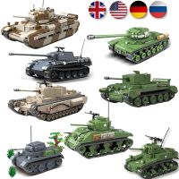 ◆ WW2 Military Tanks Series Building Blocks German Panther UK US Sherman Tank Soldier Weapon Bricks Soviet Army Toys For Kid Gift