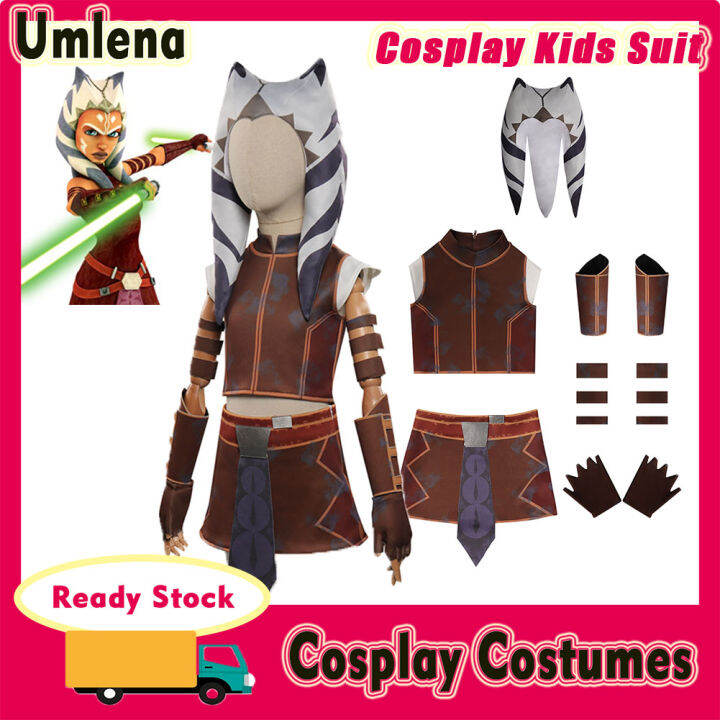 Ahsoka Tano Costume for Kids with Tano Headpiece Clone Wars Cosplay