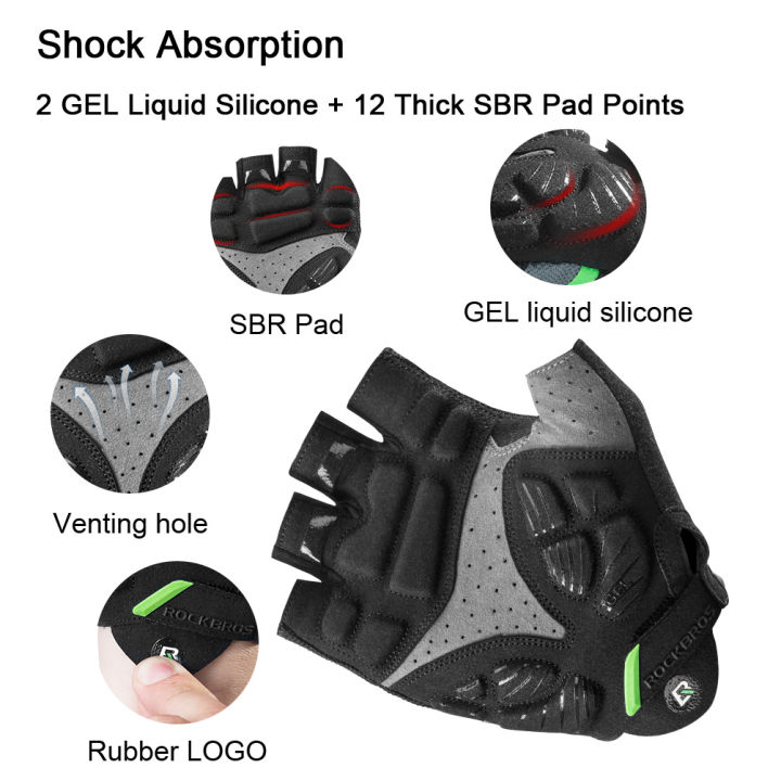 rockbros-ถุงมือครึ่งนิ้ว-ถุงมือปั่นจักรยานกันกระแทก-ระบายอากาศ-กันลื่น-ถุงมือฟิตเนส