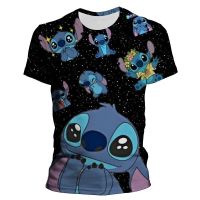 เสื้อยืดแขนสั้นพิมพ์ลาย3D Disney สำหรับผู้ชายผู้หญิง Lilo Stitch เสื้อลำลองผู้ชายแขนยาวแฟชั่นฤดูร้อนใหม่