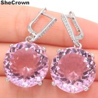 35x20mm Big European Design Round 16g 20mm Created Kunzite CZ Women Dating Silver Earrings Pendant