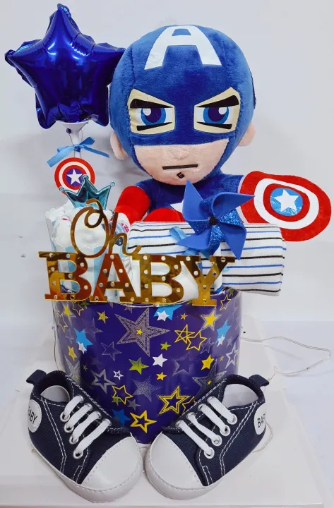 [BABY GIFT] CUSTOMIZE BABY DIAPER CAKE (0-6 MONTHS) - CAPTIAN AMERICA