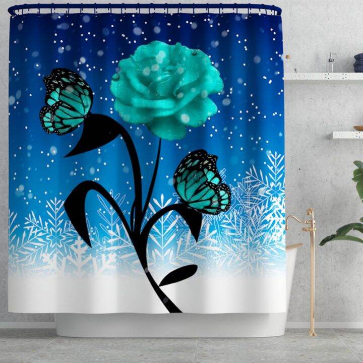 4pcsset-christmas-flower-toilet-rug-shower-curtain-bath-mat-pedestal-rug-lid-toilet-cover-combination-floor-mat