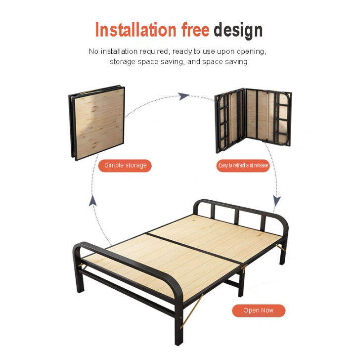 Folding Bed Solid Wood Bed Sleeping Bed Frame Single Bed Foldable Bed Frame Bedroom Furniture