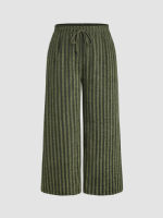 Cider Elastic Waist Striped Wide Leg Trousers Curve &amp; Plus