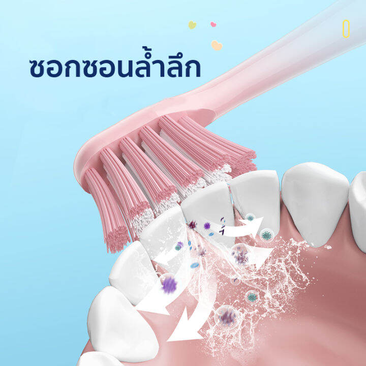 แปรงสีฟันไฟฟ้าโซนิค-กันน้ำ-ขนแปรงหนานุ่ม-ไม่บาดเหงือก-สีสันสวยงาม-เหมาะสำหรับเด็ก-มีหัวแปรง-สายชาร์จusb-พร้อมส่ง