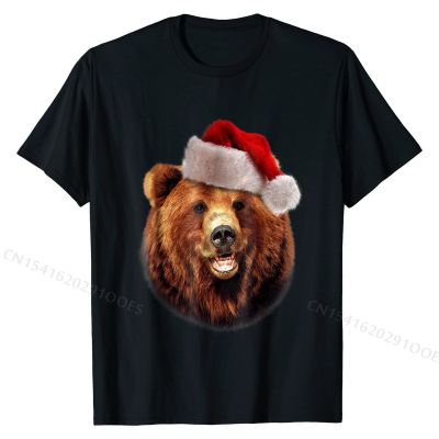 Grizzly  in Santa Hat, Christmas T-Shirt Cotton Tshirts for Men Hip hop Tops &amp; Tees Classic Family