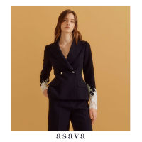 [asava ss23] Asava Signature Lace Jacket แจ็กเกตผู้หญิง แต่งกระดุมหน้า แต่งกระเป๋าหน้า แต่งผ้าลูกไม้ที่ข้อมือ