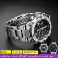 Solid Fine steel watchband for Casio G-Shock steel heart GST-B400 Series Mens SILVER BLACK Wristband Bracelet Folding Buckle