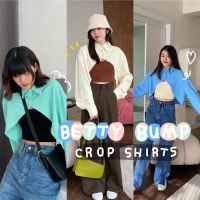 Chuuchop_พร้อมส่งทุกสี(C7729) ?? BETTY BUMP crop shirts เสื้อเชิ้ตเว้าทรงครอปแขนยาว มี3สี