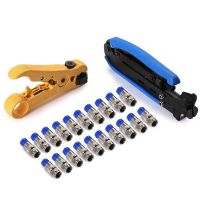 RG6 Compression Tool Coax Cable Crimper Kit RG6 RG11 RG59 F81 with 20PCS F Compression Connectors - BlueYellow